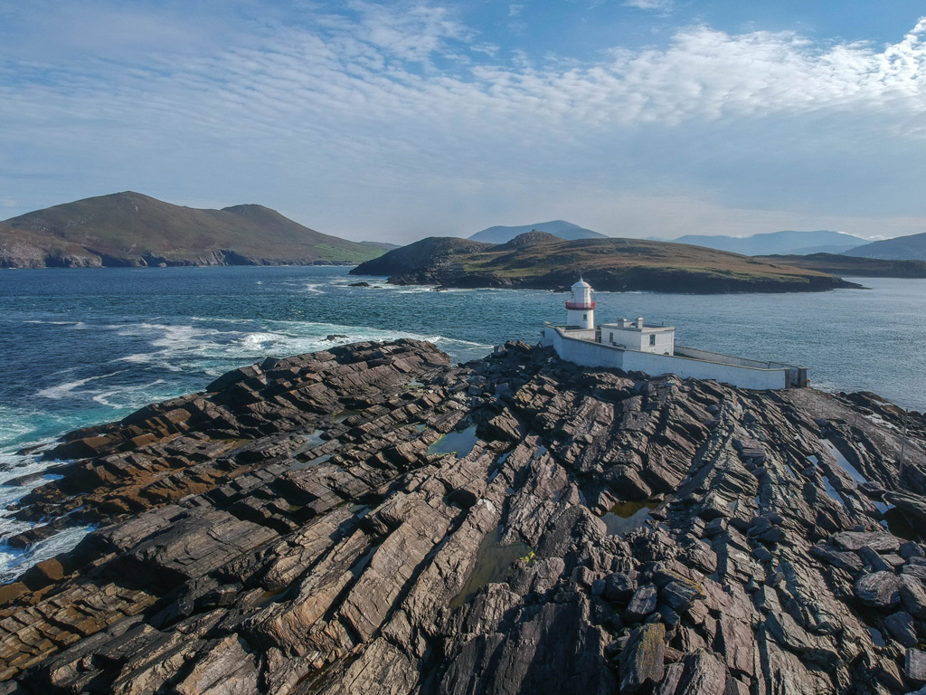 Valentina Island Lighthouse on the Wild Atlantic Way in Ireland - travel during covid pandemic.