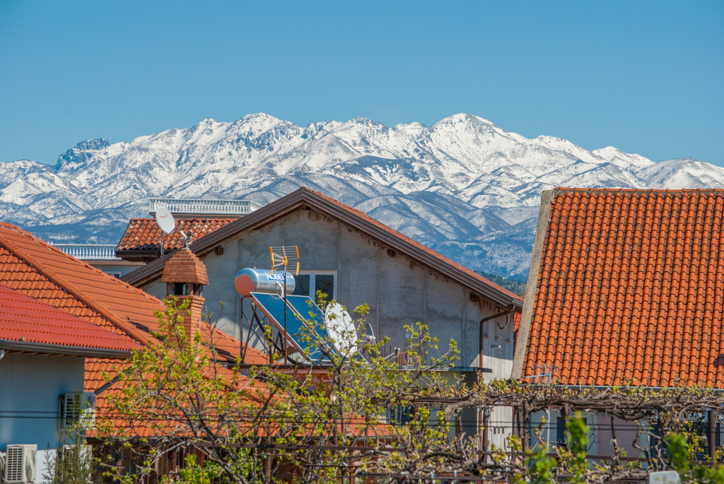 Northern Albanian mountain views from the hostel where Map Trekkers were stuck during Albania's Martial Lockdown in 2020.