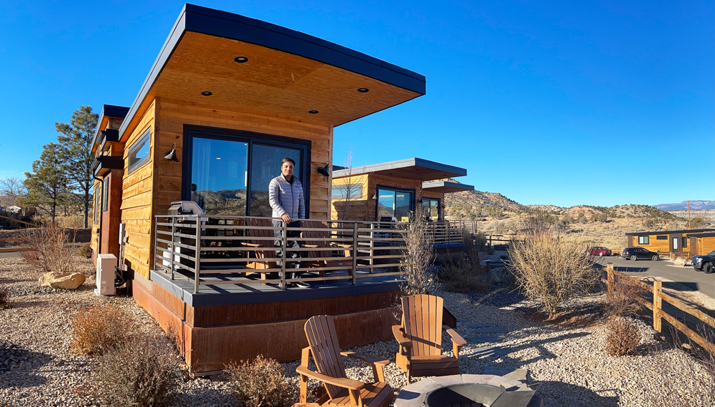 The patio of the Escalante Escape's tiny home in Utah.