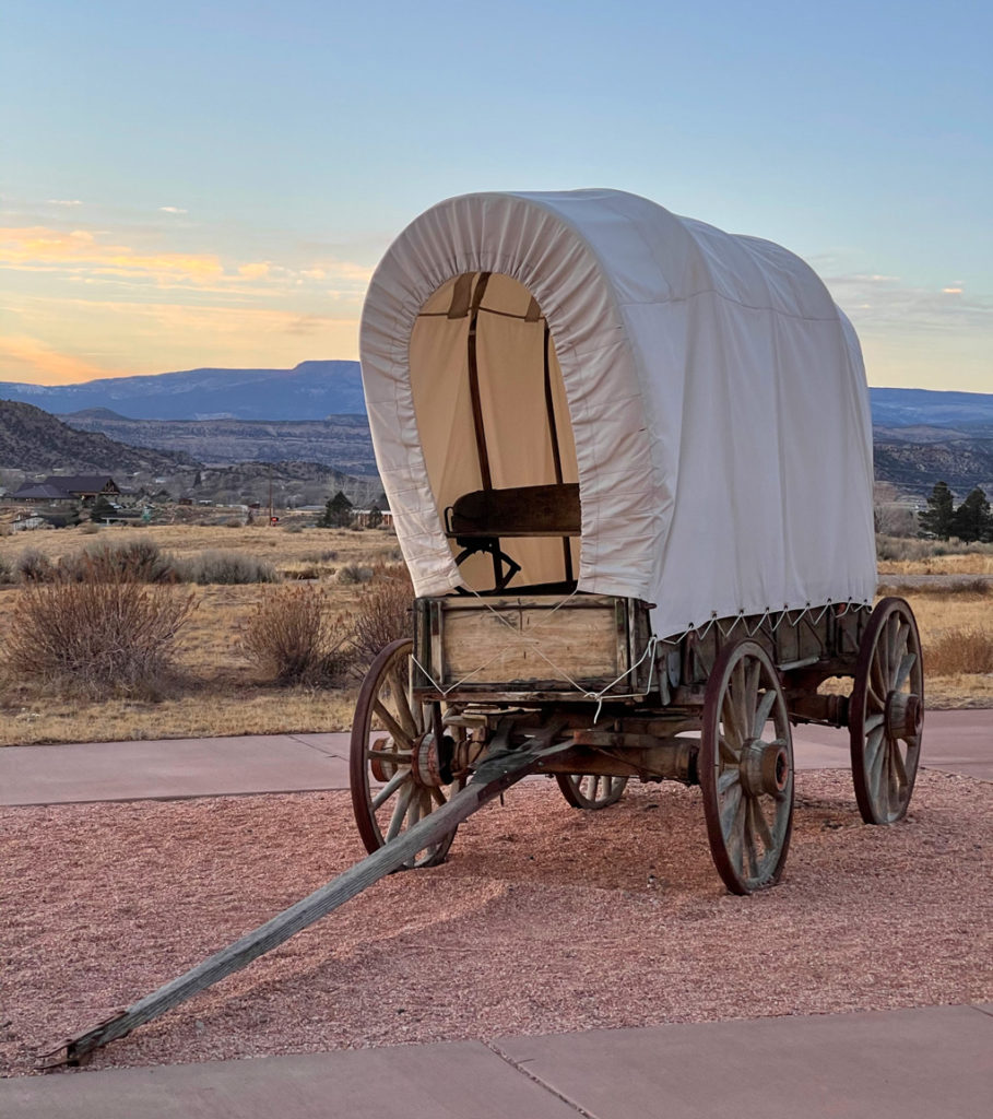 A wagon model from the 1800s in Escalante's Heritage center in Utah