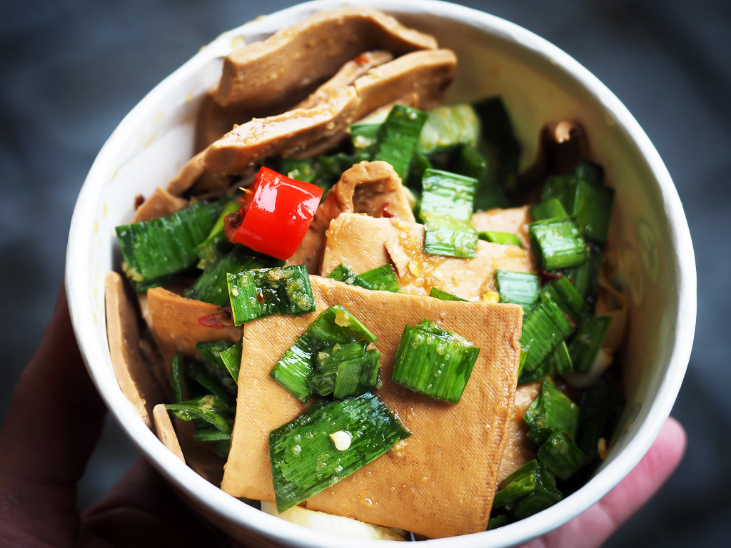 Dougan or dried tofu, a popular Taiwanese vegan street food