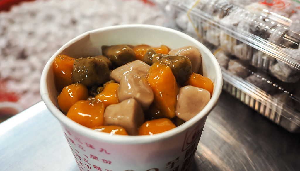 Taiwanese vegan Jiufen taro sweet potato balls is a specialty dessert in jiufen, Taiwan