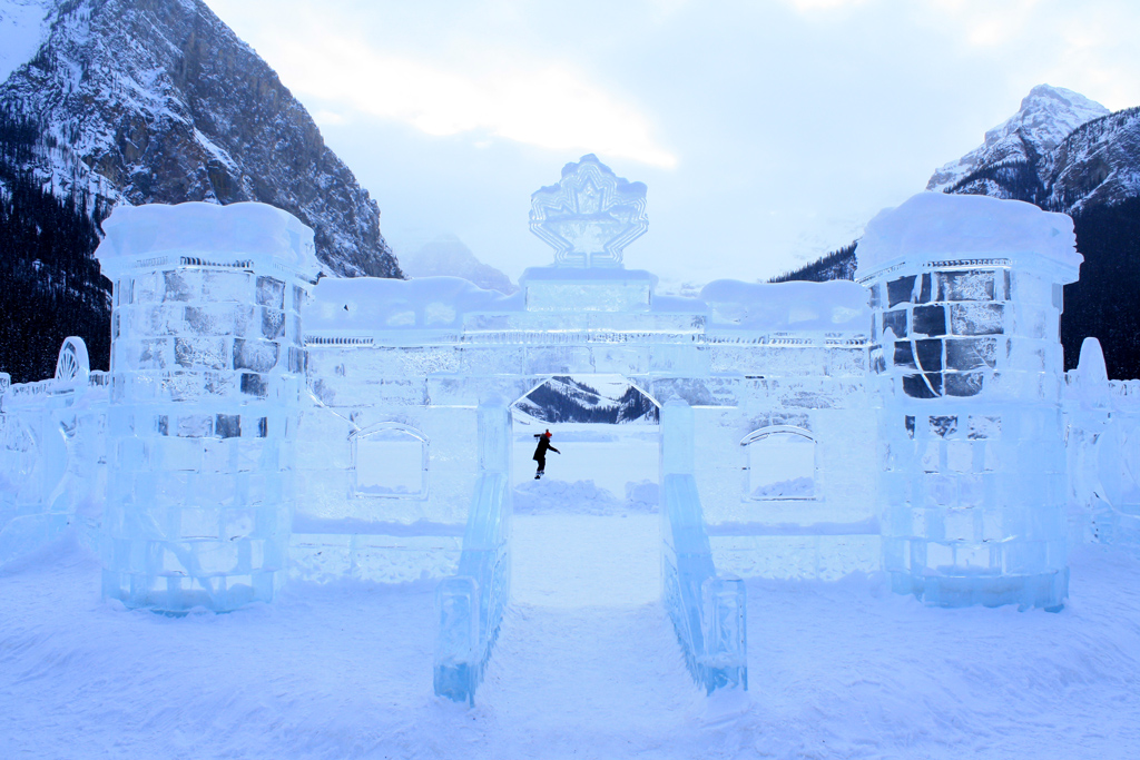 Ice castle at Lake Louise in Banff National Park in winter