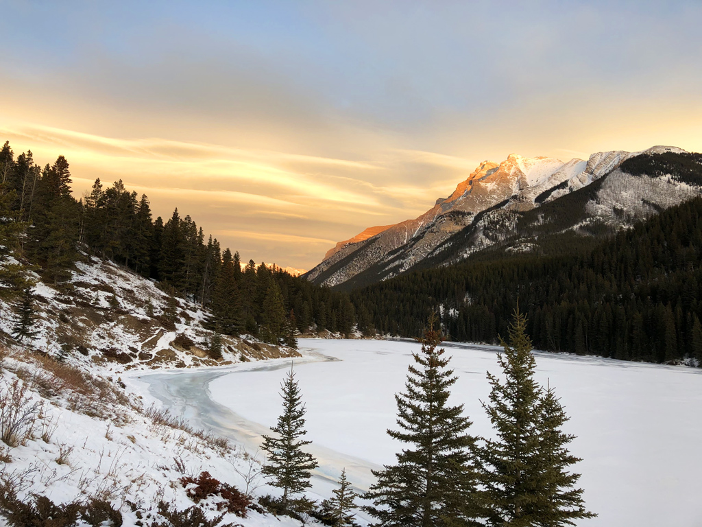 Sunset at Two Jack Lake in Banff National Park, Canada.