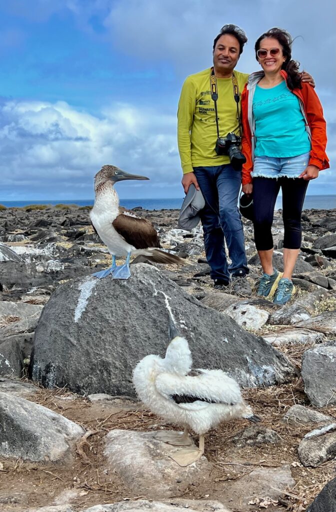 Galapagos blue footed boobies - mommy and child.