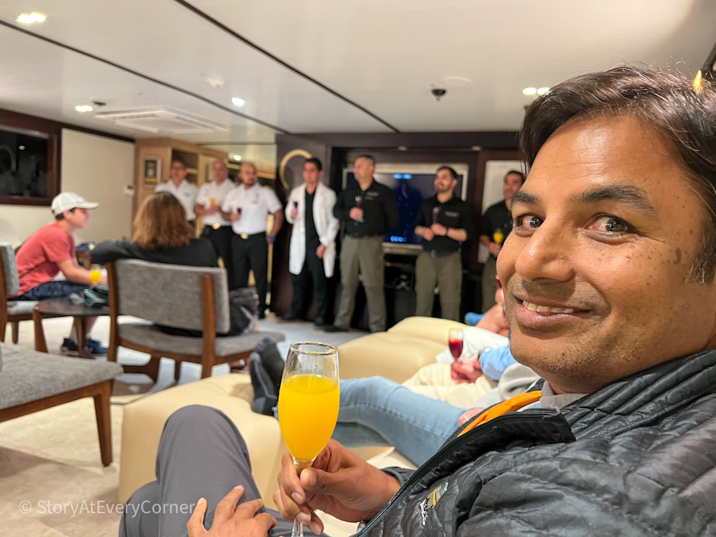 Captain's toast on the opening night of our Galapagos expedition.