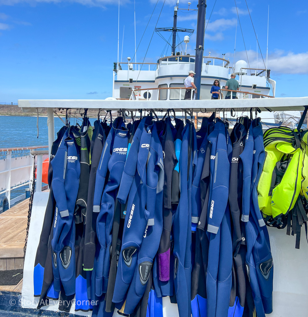 Designated wetsuits waited for us patiently on the drying deck of Quasar evolution