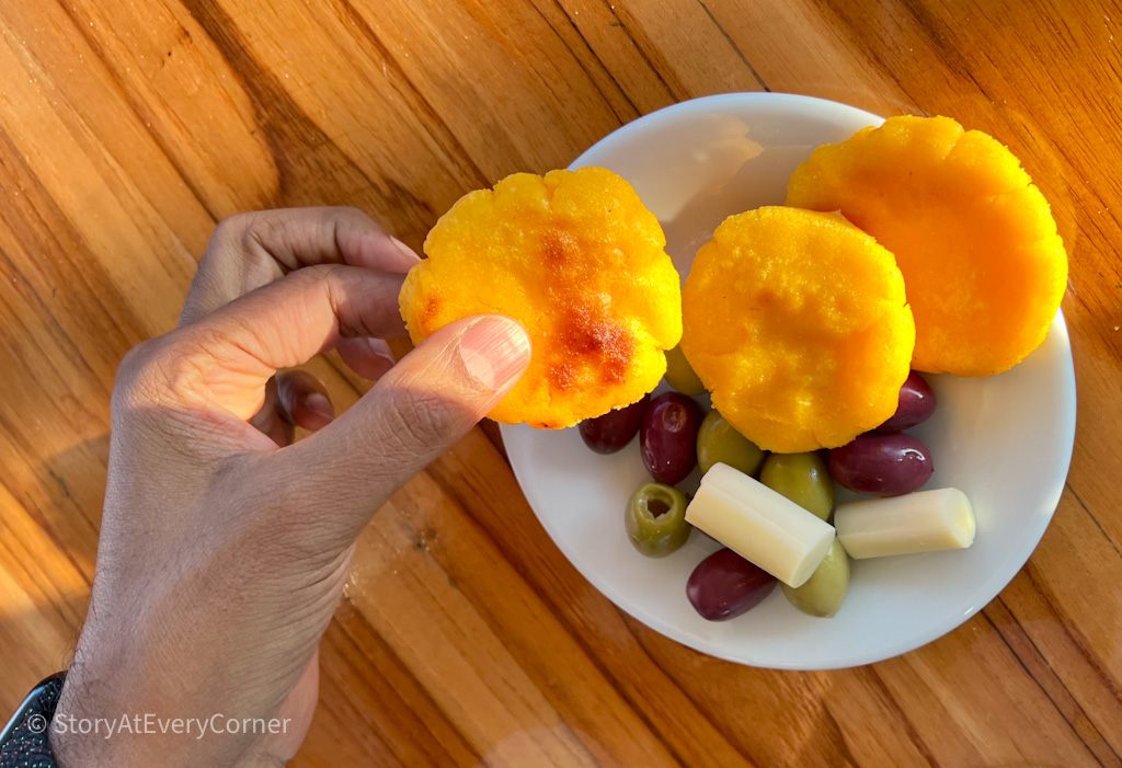 Snack time with corn patties, heart of palm, olives etc on Quasar Evolution