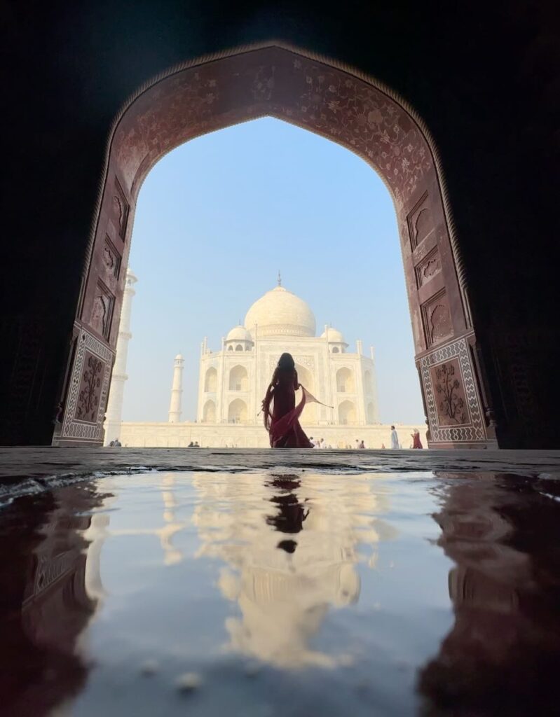 Admiring the magnificent Taj Mahal in awe