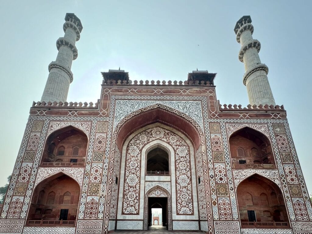 This is the main entrance to Akbar's mausoleum in Agra, India. It is an enormous and most impressive mausoleum fit for the greatest emperors of the Mughal dynasty. This absolutely must-visit site is often missed by visitors in Agra.