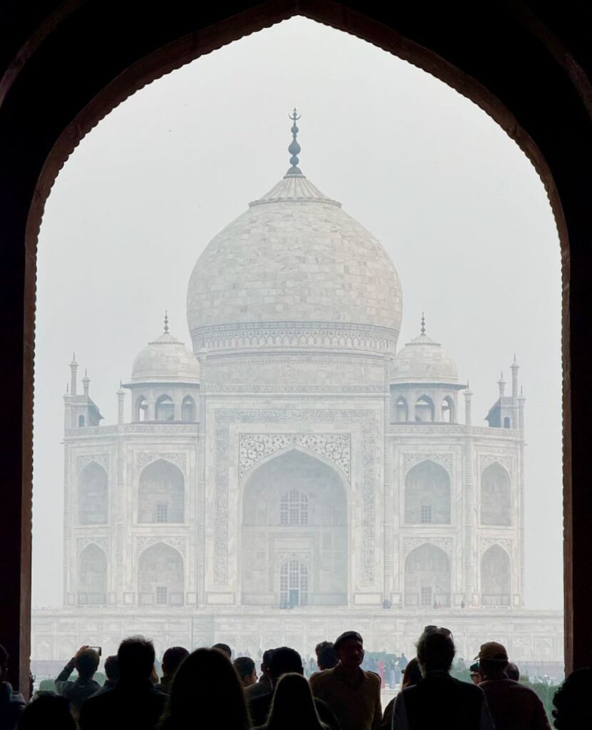 Taj Mahal's first glance at sunrise in December