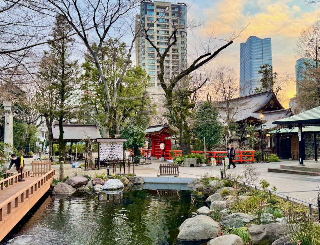 Serene koi pond at Atago Jinga  in Tokyo