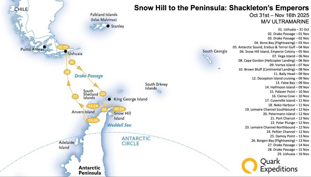 Map of our Expedition route - Snow Hill and Arctic Peninsula