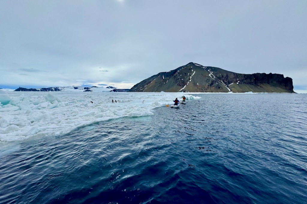 Paddle boarding at Devil island Antarctica