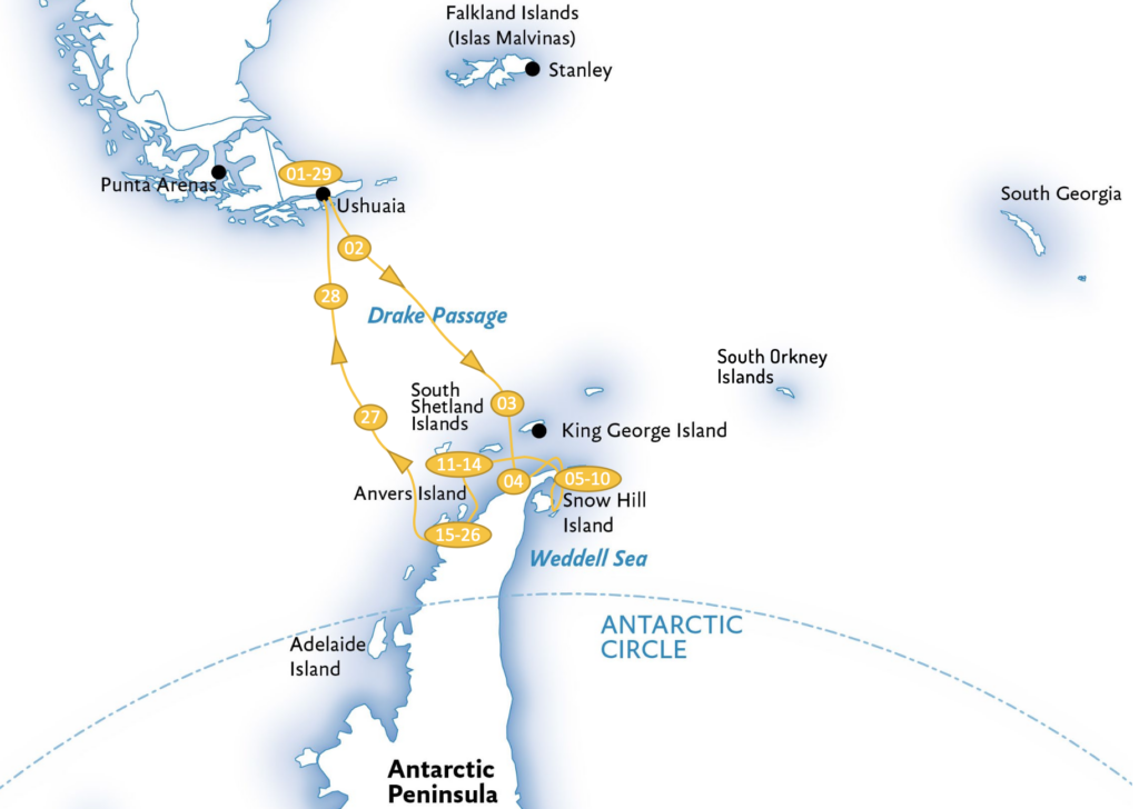 Map of our Drake Passage crossings in early season
