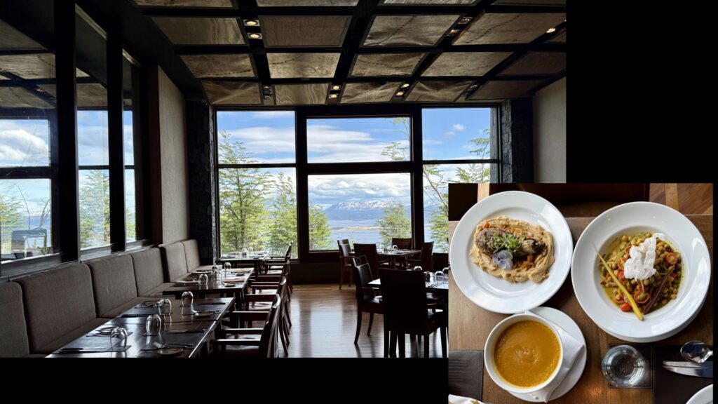 A vegan course in Arakur Ushuaia with the most spectacular views of the Beagel channel and snow laden mountain range. 