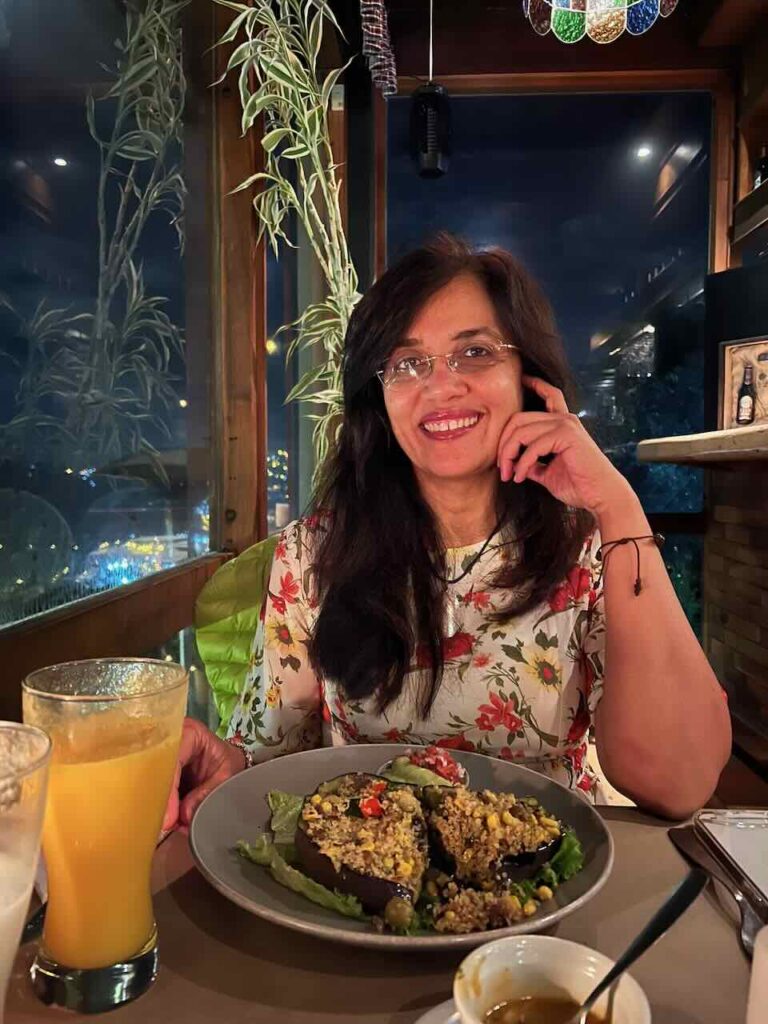 A plant-based restaurant we found in Quito, on a mountain overlooking the entire valley where the city is spread at an elevation of 9,300 feet, the highest city on the planet.