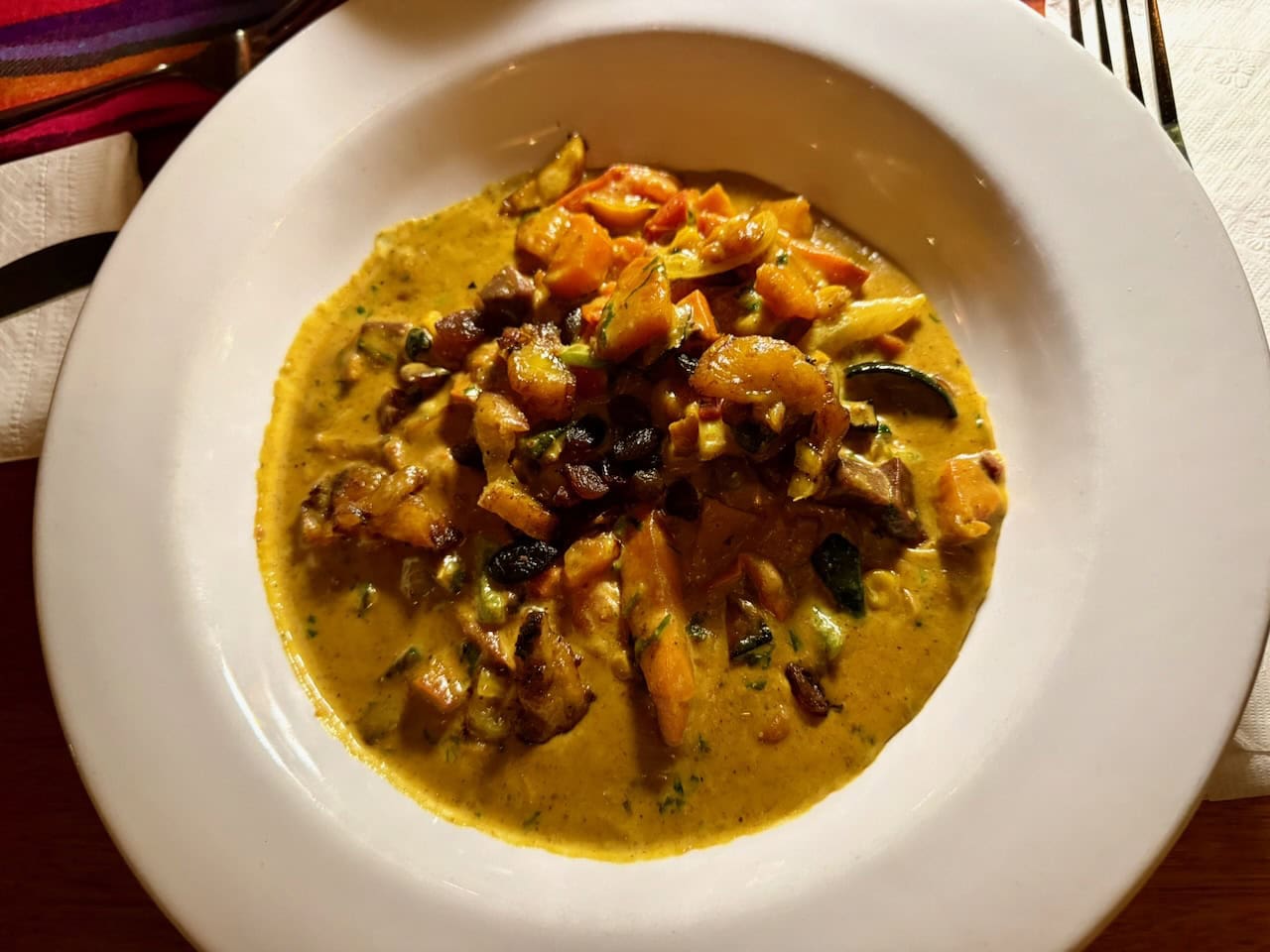 Veggies in creamy coconut curry sauce at Elvi's Kitchen, San Pedro, Belize