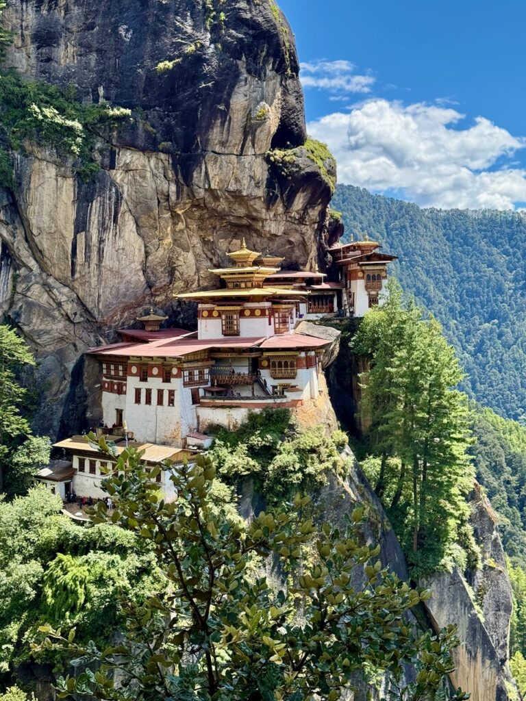 Paro Taktsang, the Tiger's Nest monastery, built into a cliffside in Bhutan